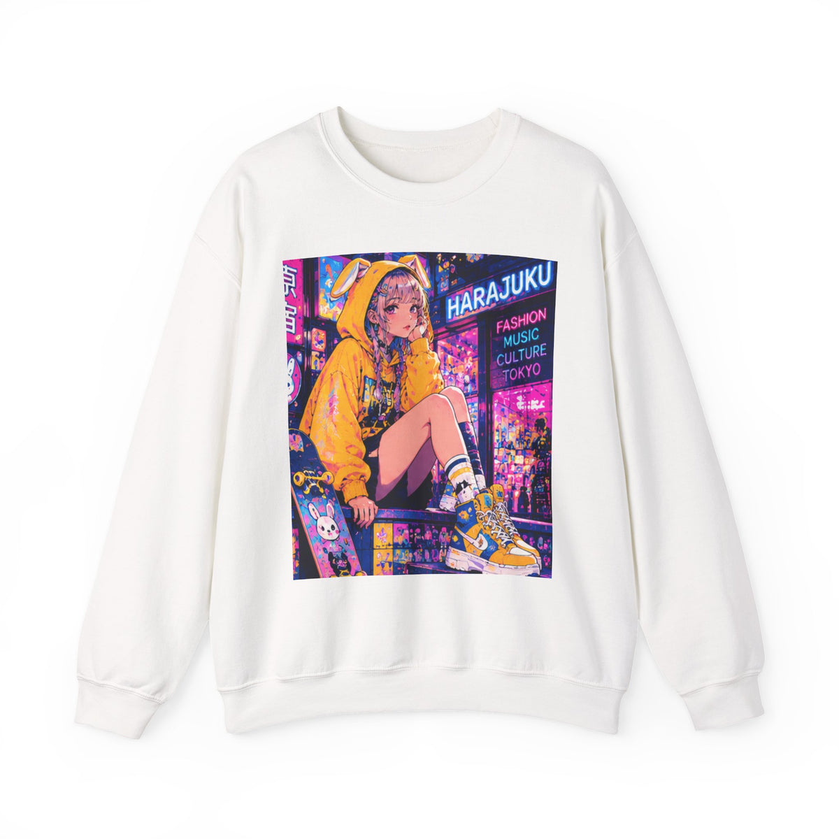 Harajuku Style 10 Neon City Anime Girl Crewneck Sweatshirt — Tokyo Street Anime Graphic