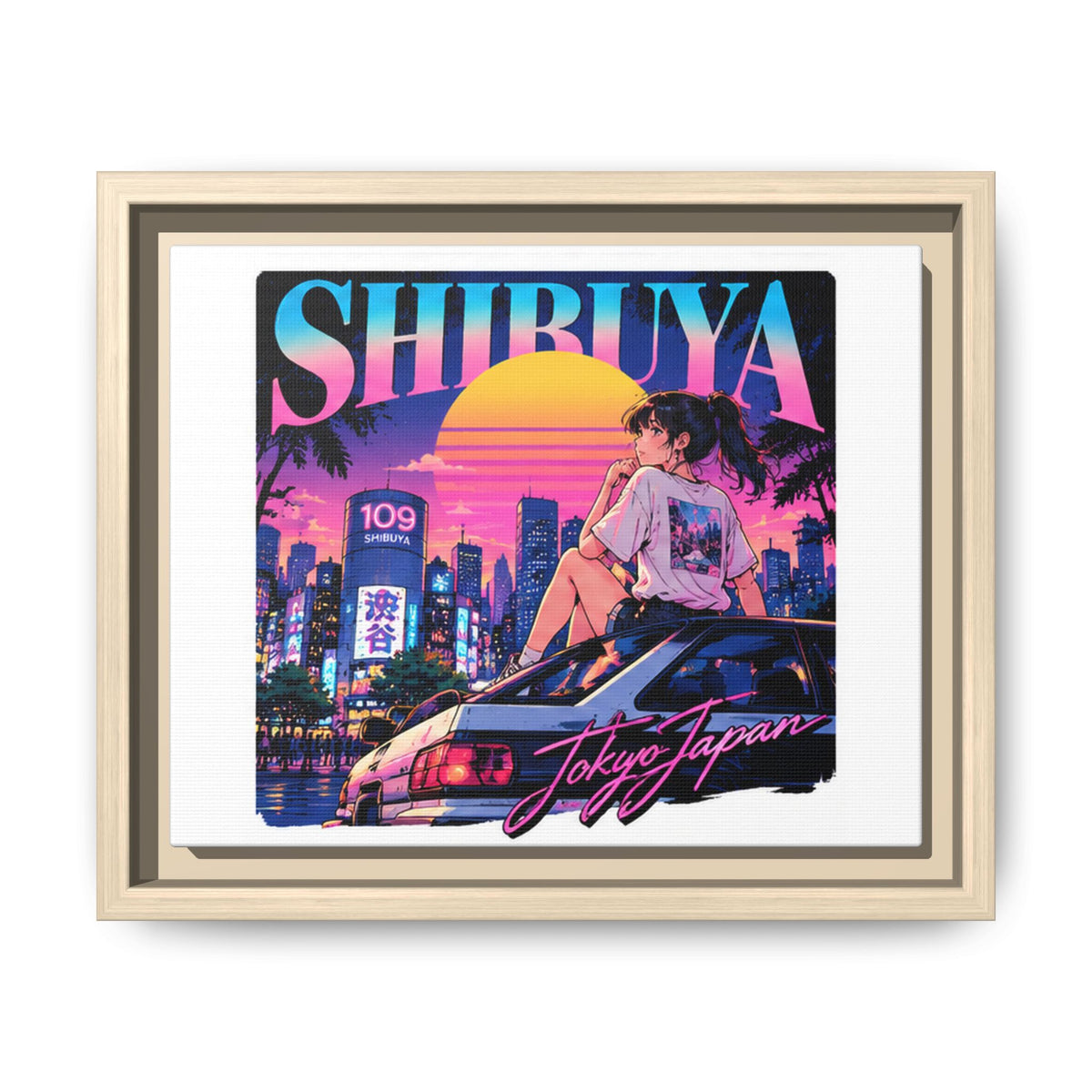 Shibuya Sky 6 City Pop Tokyo Anime Girl Matte Framed Canvas Print