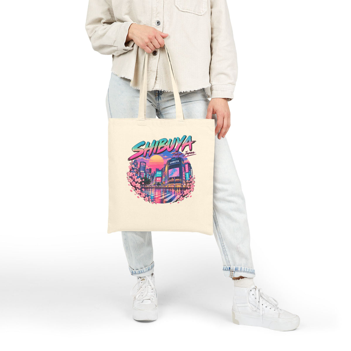 Shibuya Sky 0 Tokyo Neon City Tote Bag — Anime Aesthetic Canvas Shopper