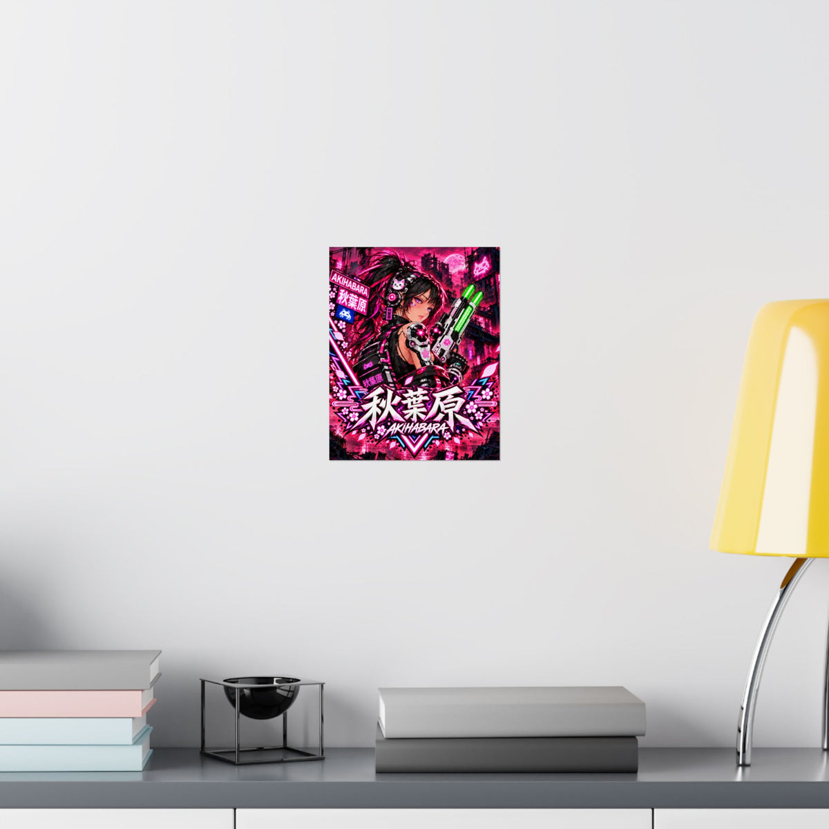 Akihabara Cyberpunk Anime Poster — Neon Red Matte Vertical Print