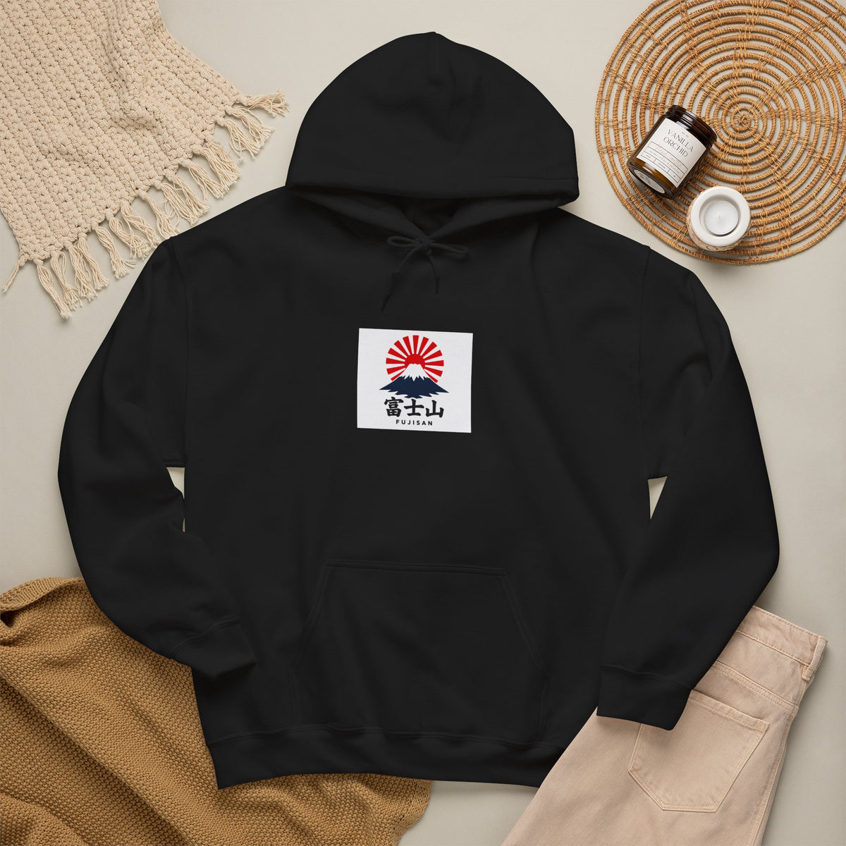Rising Sun Mount Fuji Hoodie | Japanese Kanji Graphic