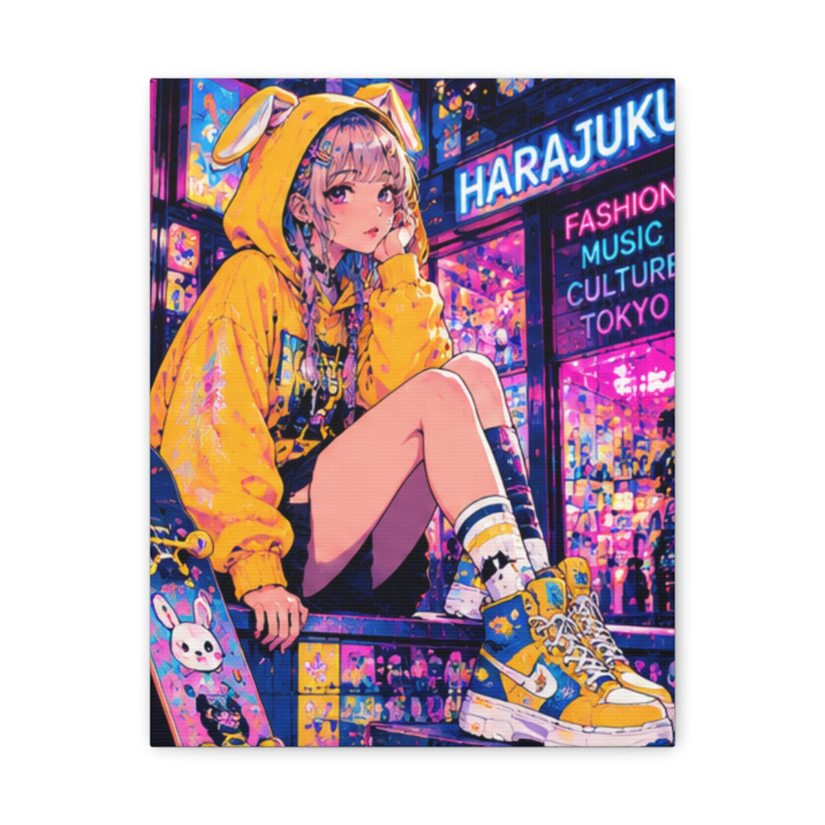 Harajuku Style 10 Neon City Tokyo Anime Girl Matte Canvas Wall Art