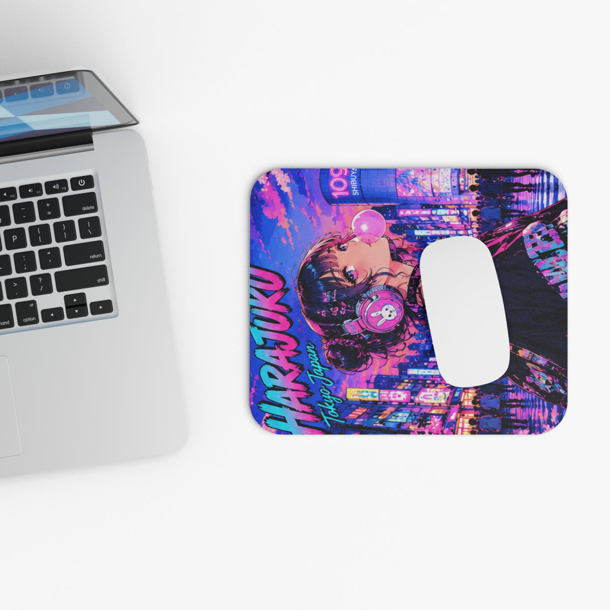 Harajuku Style 11 Neon City Anime Girl Mouse Pad — Retro Tokyo Anime Desk Mat