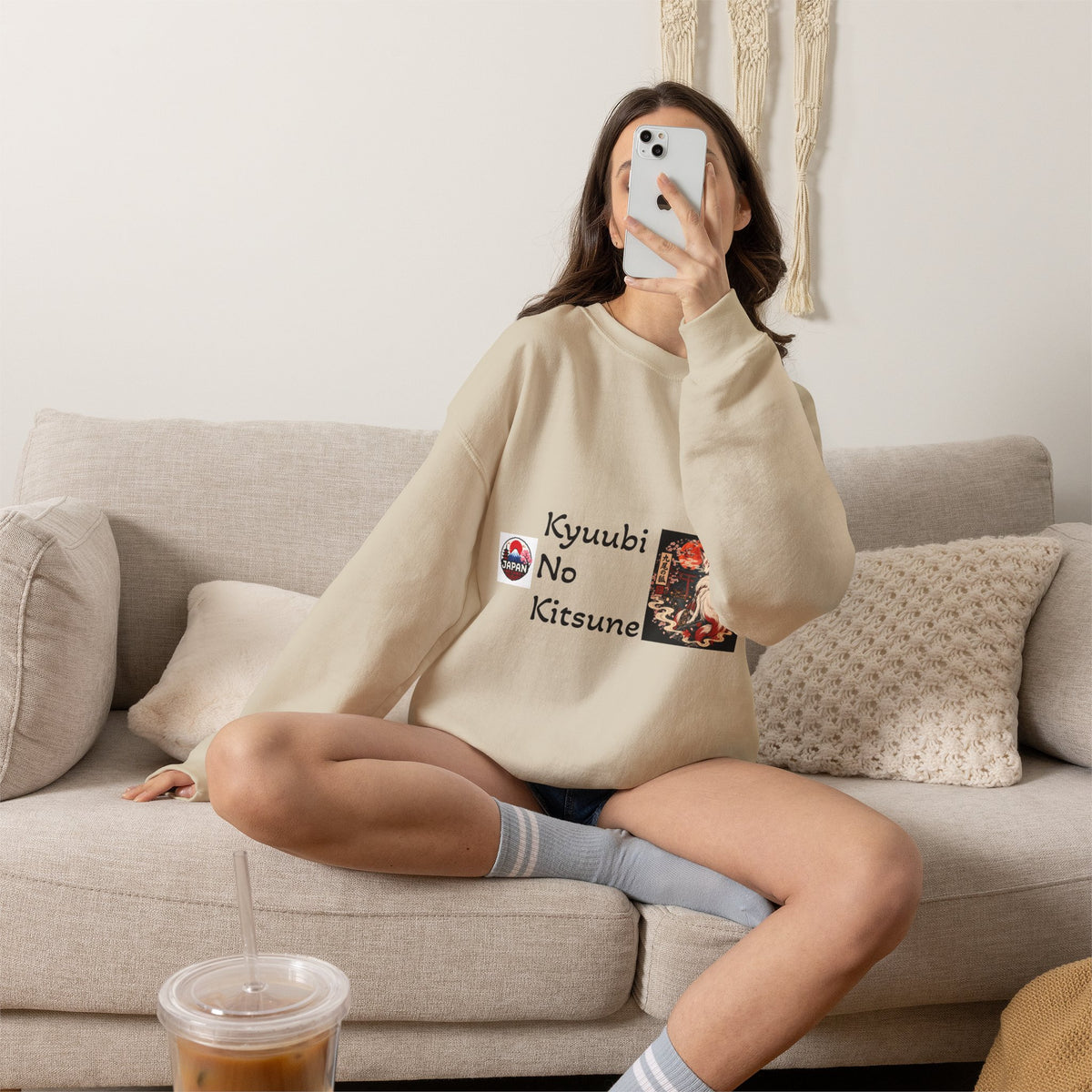 Kyuubi No Kitsune Yokai Halloween Crewneck Sweatshirt | Japanese Fox Spirit Graphic