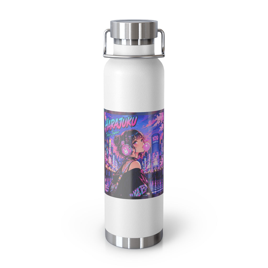 Harajuku Style 5 Neon City Anime Girl Water Bottle — 22oz Copper Vacuum Insulated