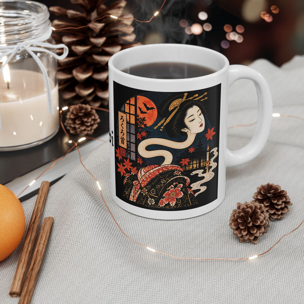 Rokurokubi Yokai Halloween Illustration Mug | Japanese Ghost Art Ceramic Mug