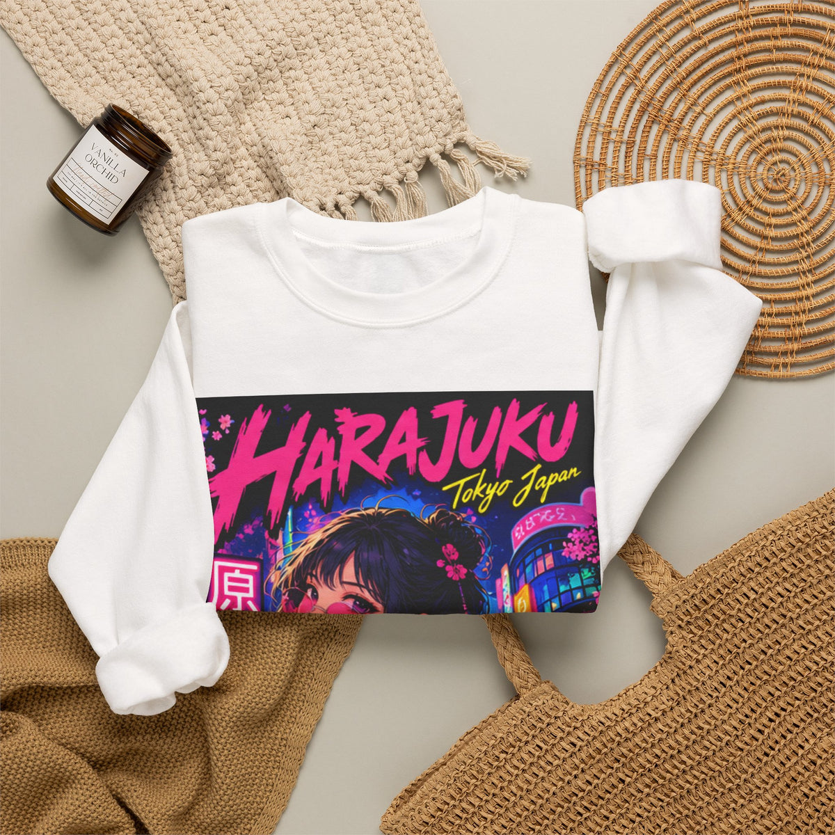 Harajuku Style 1 Neon City Anime Girl Crewneck Sweatshirt — Tokyo Street Anime Graphic
