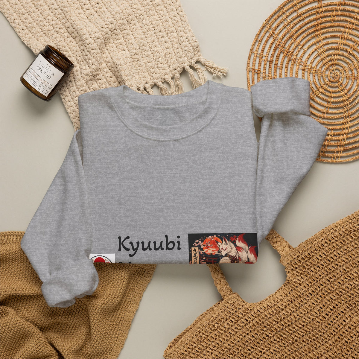 Kyuubi No Kitsune Yokai Halloween Crewneck Sweatshirt | Japanese Fox Spirit Graphic