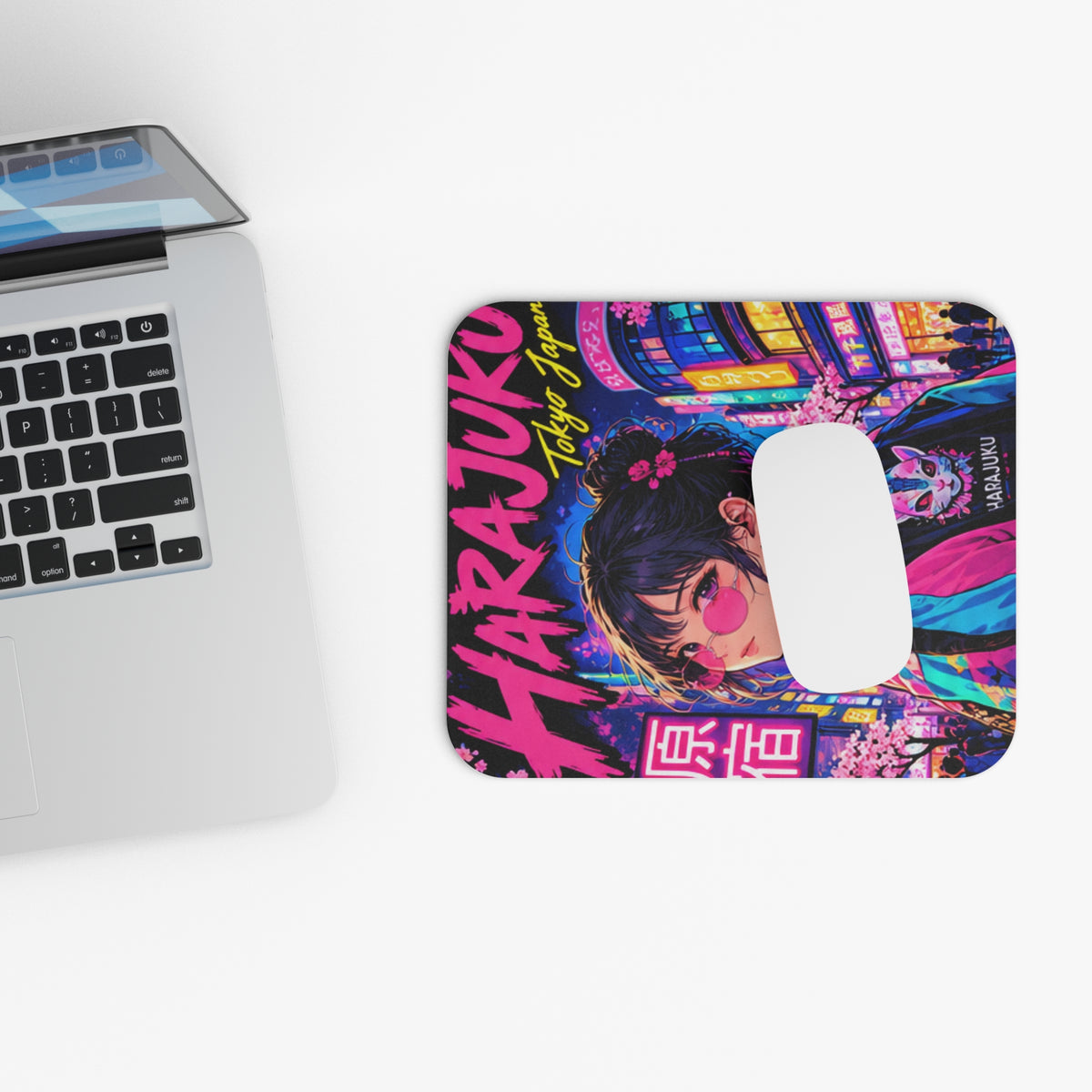 Harajuku Style 1 Neon City Anime Girl Mouse Pad — Retro Tokyo Anime Desk Mat