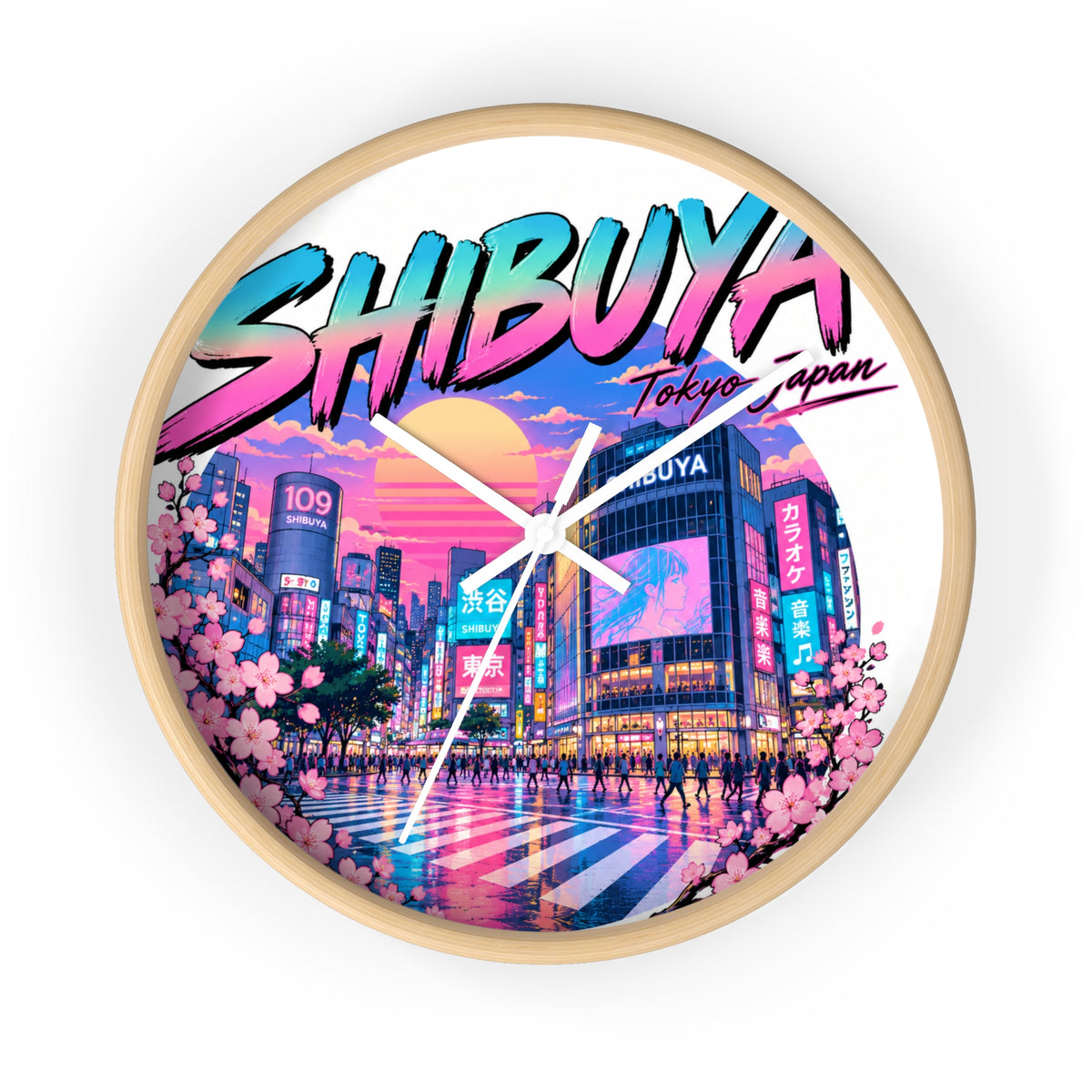 Shibuya Sky 0 City Pop Neon Anime Wall Clock — Retro Tokyo Sunset Design