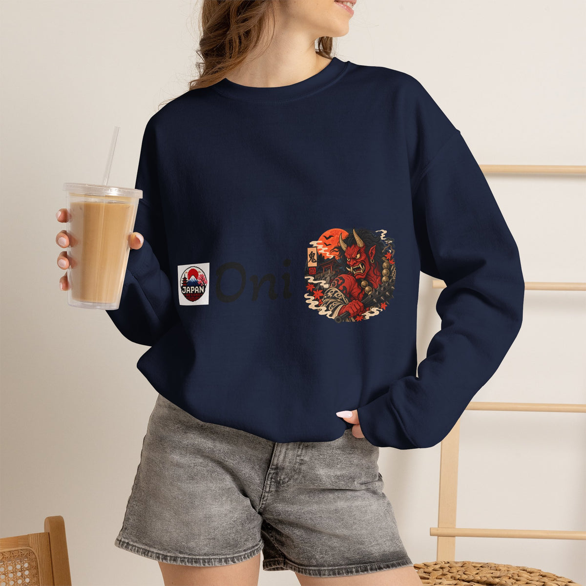 Oni Japanese Demon Yokai Halloween Illustration Sweatshirt | Mythical Yokai Crewneck