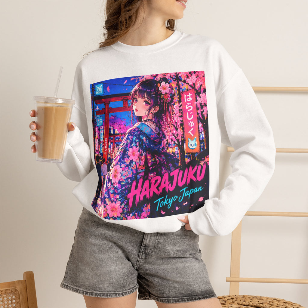 Harajuku Style 12 Neon City Anime Girl Crewneck Sweatshirt — Tokyo Street Anime Graphic