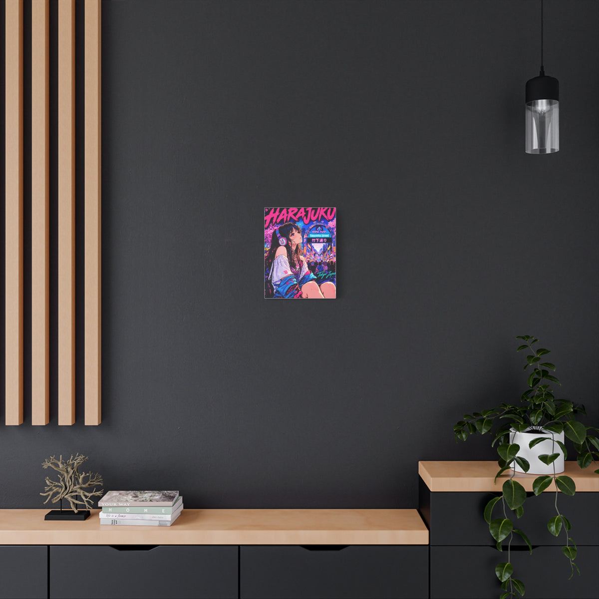 Harajuku Style 5 Neon City Tokyo Anime Girl Matte Canvas Wall Art
