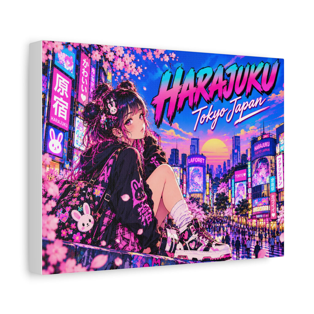 Harajuku Style 13 Neon City Tokyo Anime Girl Matte Canvas Wall Art