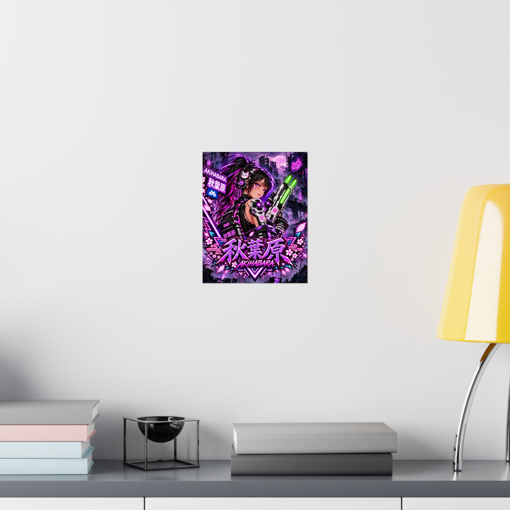 Akihabara Cyberpunk Anime Poster — Neon Purple Matte Vertical Print