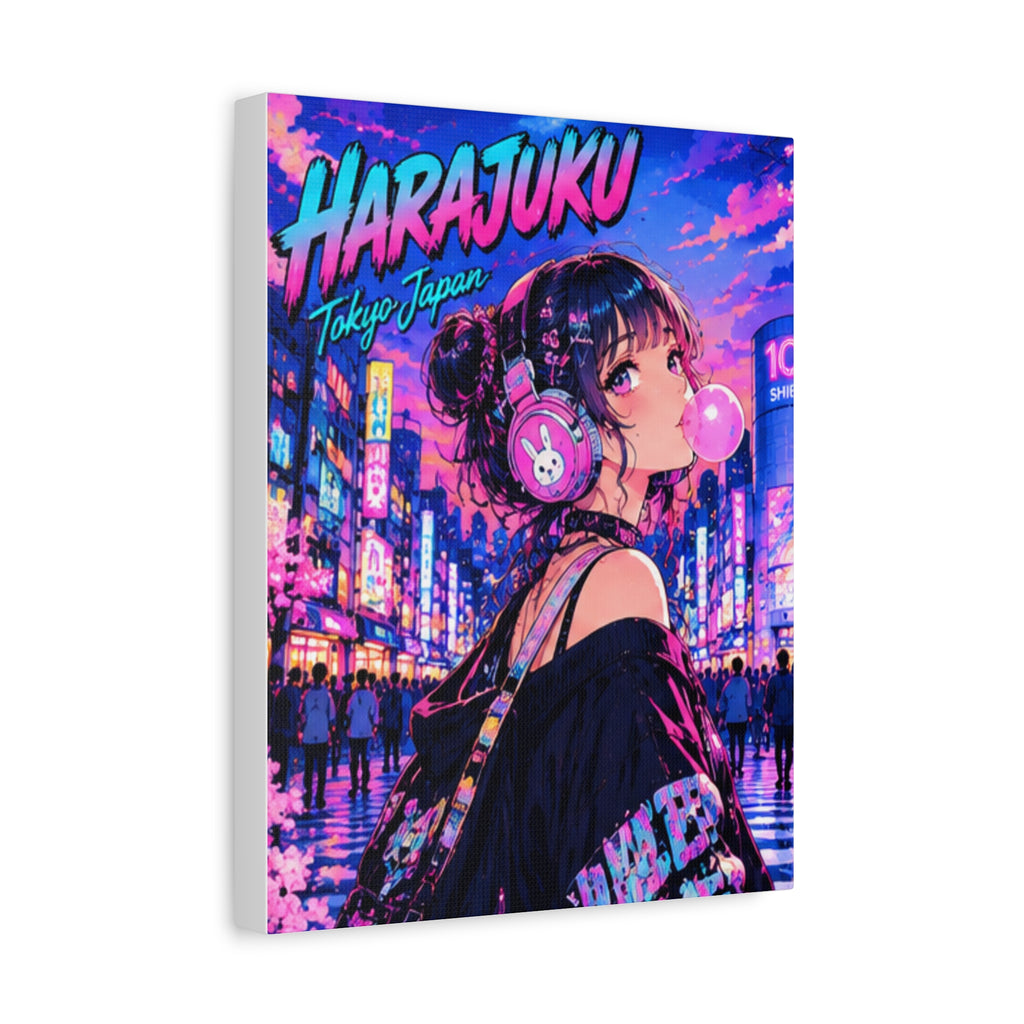 Harajuku Style 11 Neon City Tokyo Anime Girl Matte Canvas Wall Art