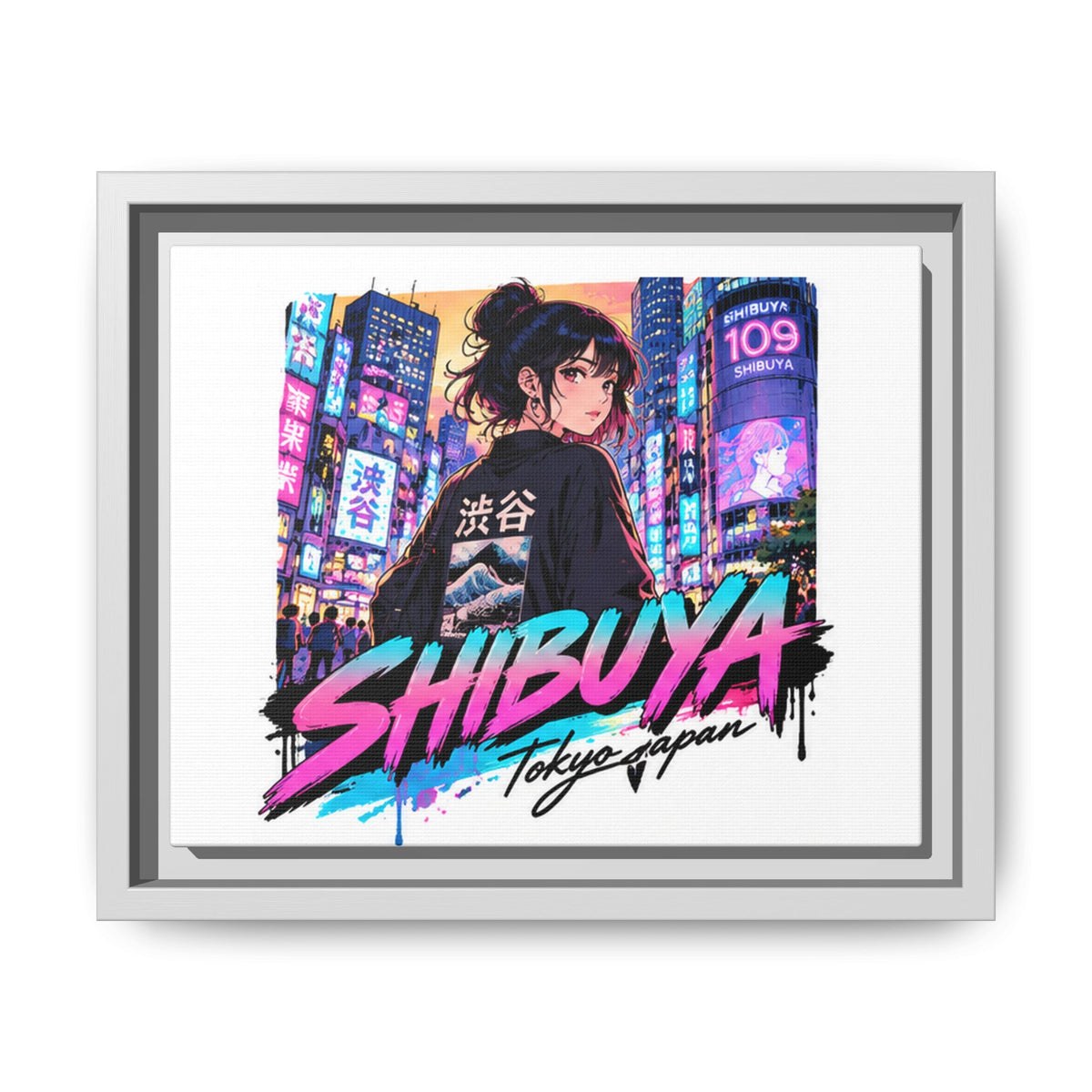 Shibuya Sky 5 City Pop Tokyo Anime Girl Matte Framed Canvas Print