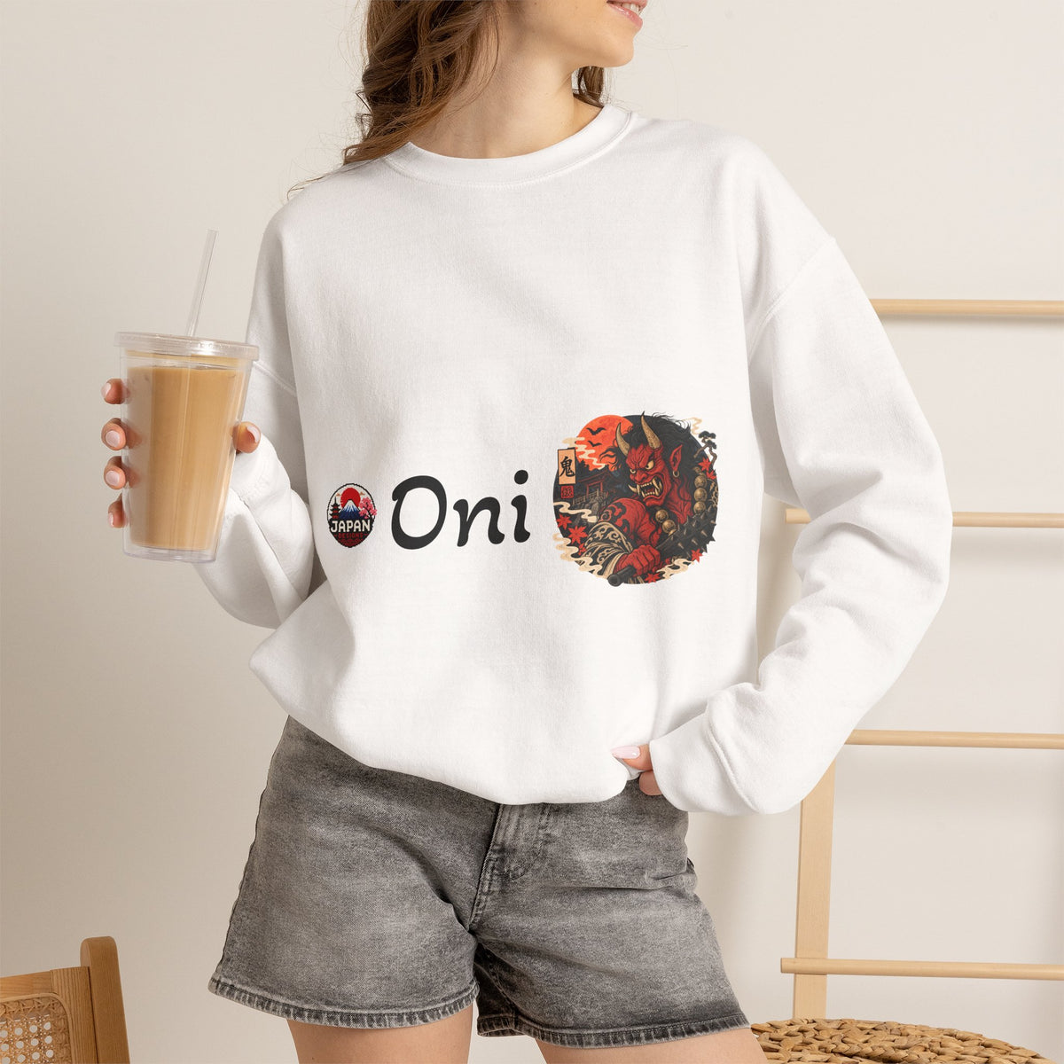 Oni Japanese Demon Yokai Halloween Illustration Sweatshirt | Mythical Yokai Crewneck