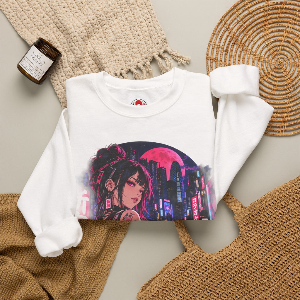 Anime Cyberpunk Sweatshirt - Neon Pink Tokyo 'Shinjuku' Crewneck