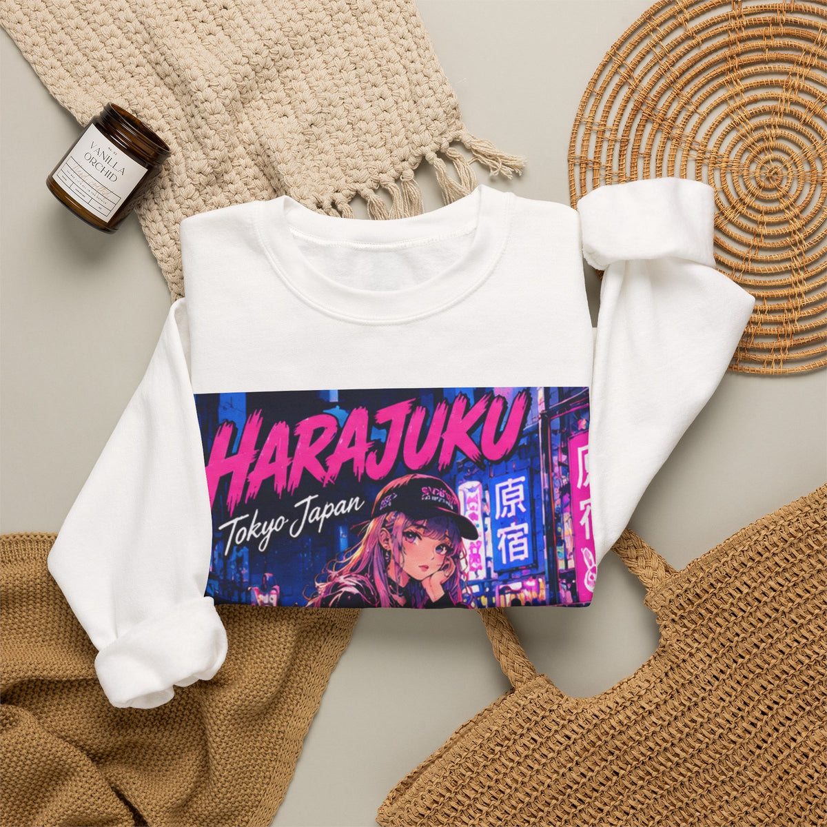 Harajuku Style 8 Neon City Anime Girl Crewneck Sweatshirt — Tokyo Street Anime Graphic