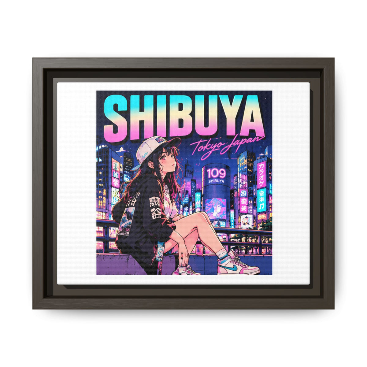 Shibuya Sky 3 City Pop Tokyo Anime Girl Matte Framed Canvas Print