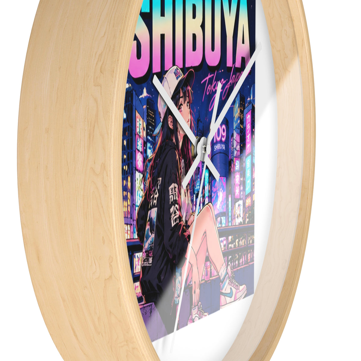 Shibuya Sky 3 City Pop Neon Anime Wall Clock — Retro Tokyo Sunset Design