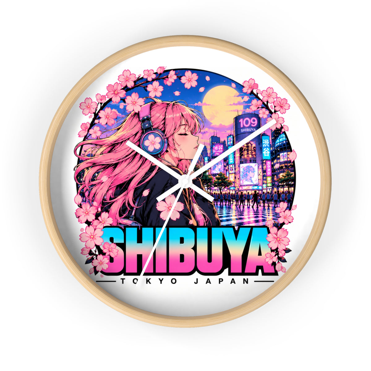 Shibuya Sky 4 City Pop Neon Anime Wall Clock — Retro Tokyo Sunset Design