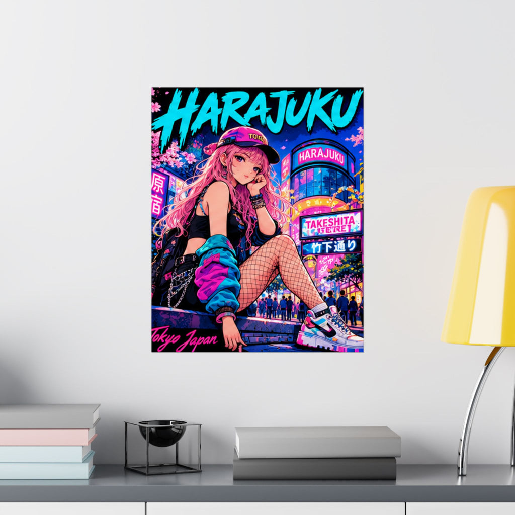 Harajuku Style 2 Neon City Anime Girl Satin Poster — Tokyo Japan Anime Wall Art