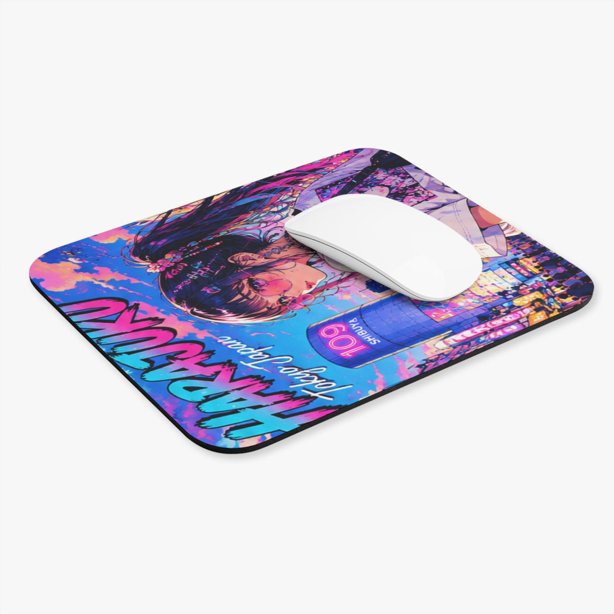 Harajuku Style 9 Neon City Anime Girl Mouse Pad — Retro Tokyo Anime Desk Mat