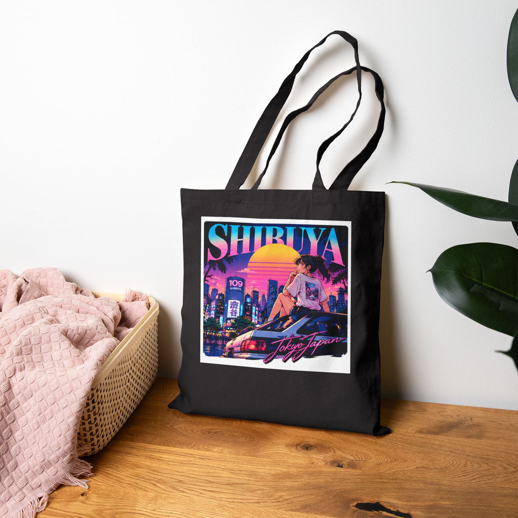 Shibuya Sky 6 Tokyo Neon City Tote Bag — Anime Aesthetic Canvas Shopper