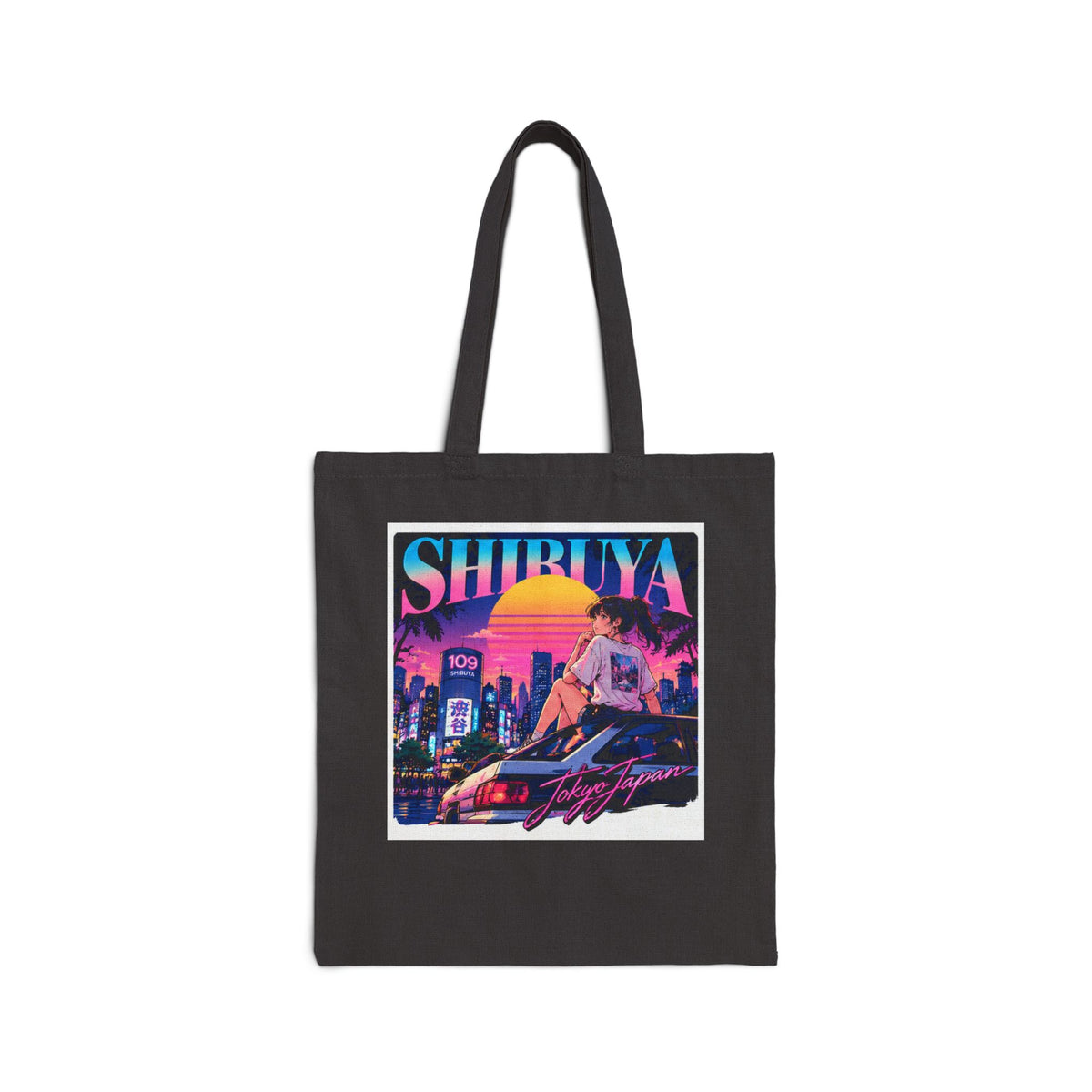 Shibuya Sky 6 Tokyo Neon City Tote Bag — Anime Aesthetic Canvas Shopper