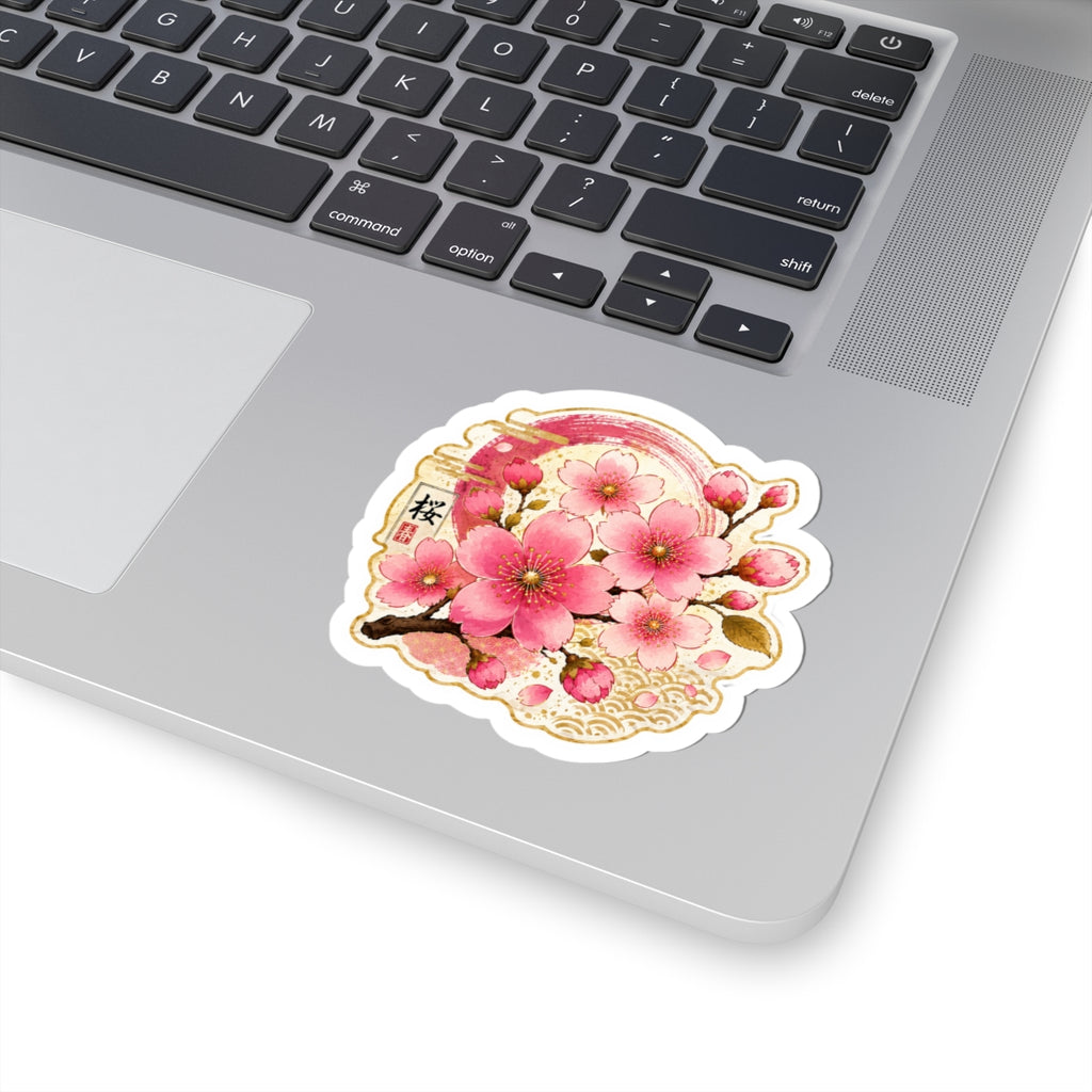 Cherry Blossom Kiss-Cut Sticker — Sakura Floral Laptop Decal