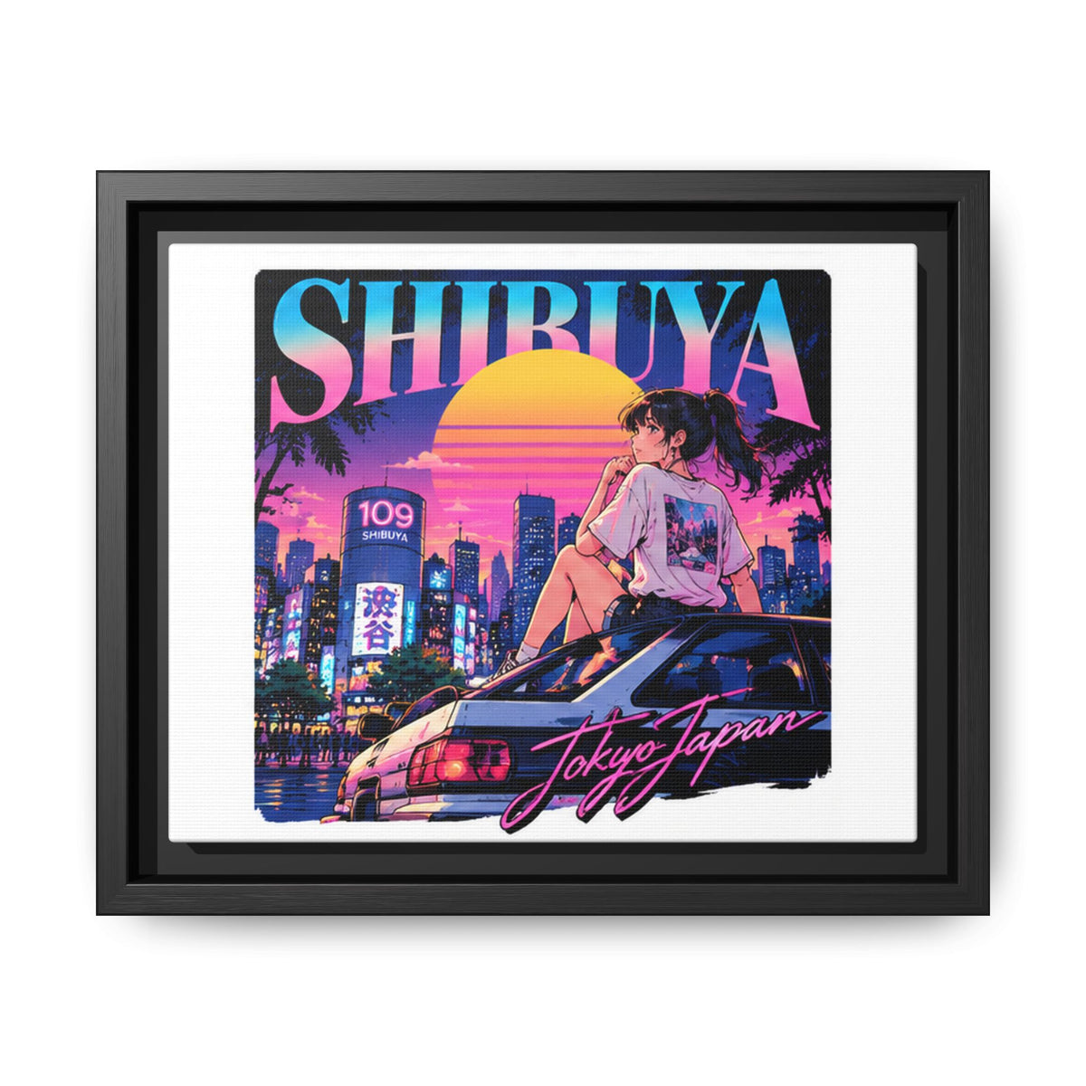 Shibuya Sky 6 City Pop Tokyo Anime Girl Matte Framed Canvas Print