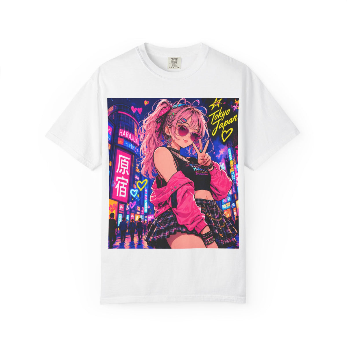 Harajuku Style 6 Neon City Anime Girl T-Shirt – Tokyo Streetwear Graphic Tee