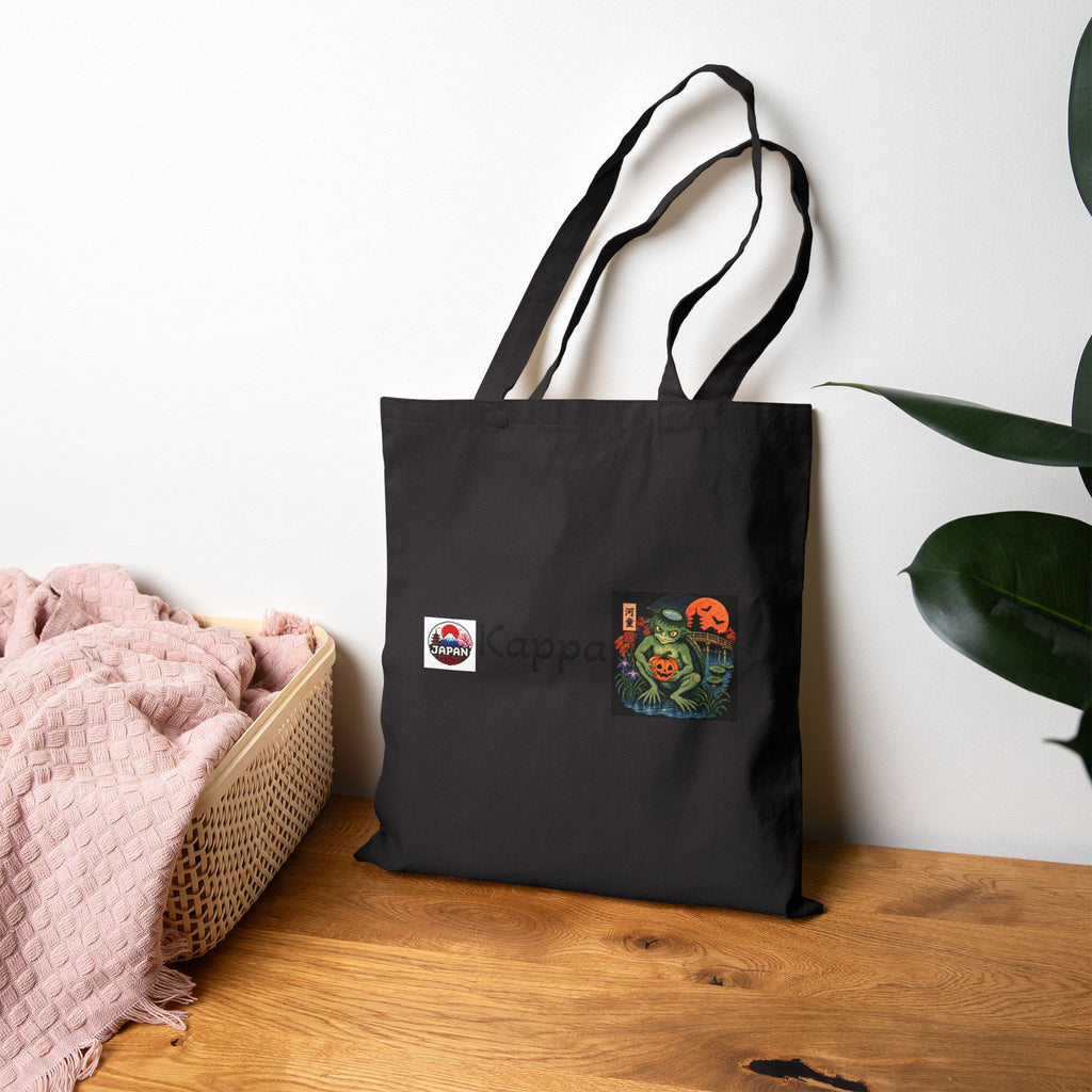 Kappa Japanese Yokai Halloween Illustration Tote Bag | Anime Mascot Logo Canvas