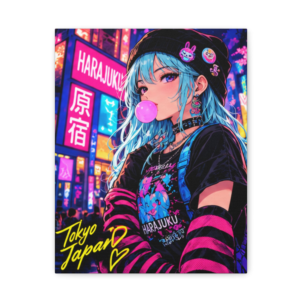 Harajuku Style 4 Neon City Tokyo Anime Girl Matte Canvas Wall Art