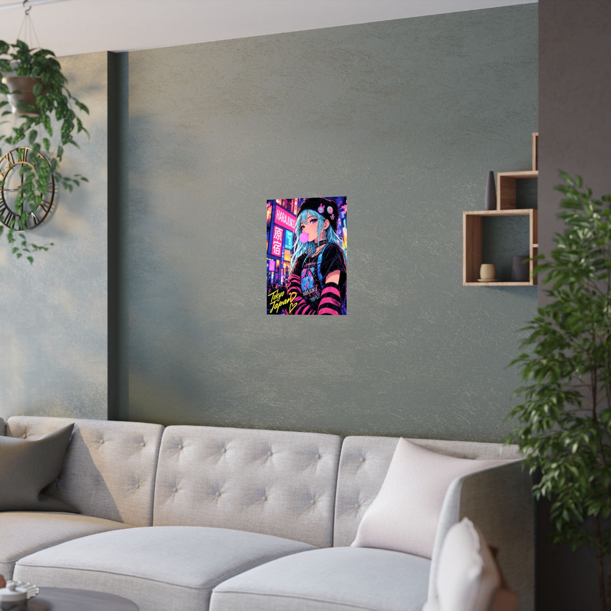 Harajuku Style 4 Neon City Anime Girl Satin Poster — Tokyo Japan Anime Wall Art