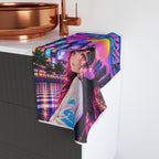 Shibuya Sky 1 City Pop Neon Sunset Hand Towel — Retro Sakura Tokyo Design