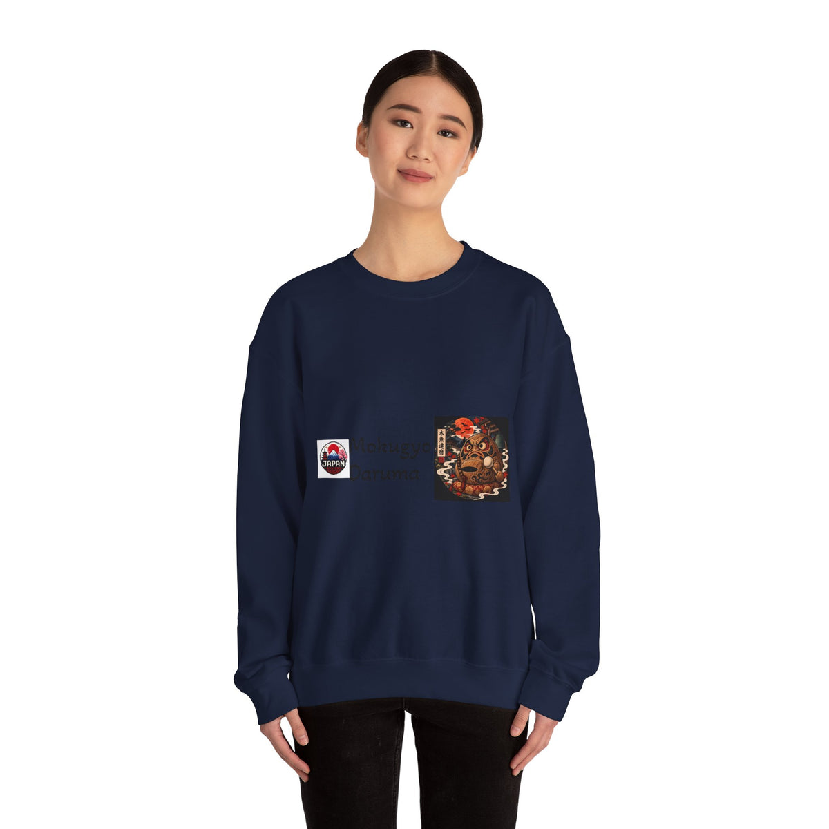 Mokugyo Daruma Yokai Halloween Illustration Crewneck Sweatshirt | Japanese Buddhist Motif