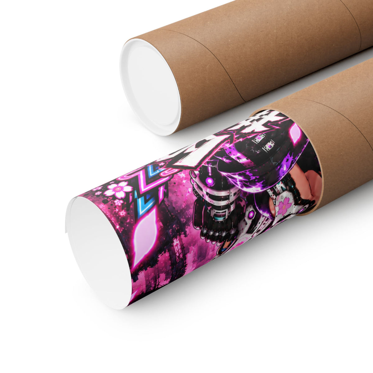 Akihabara Cyberpunk Anime Poster — Neon Pink Matte Vertical Print