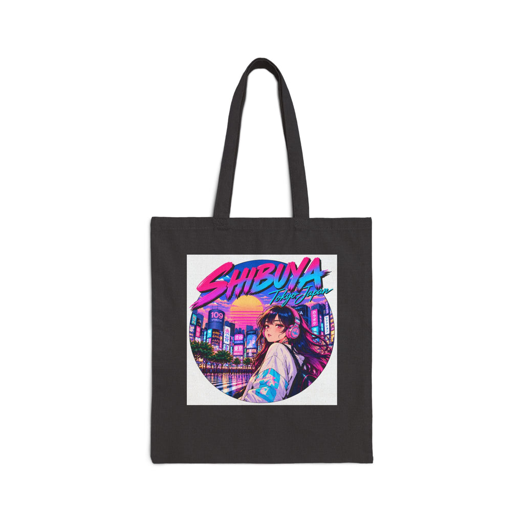 Shibuya Sky 1 City Pop Neon City Tote Bag — Anime Aesthetic Canvas Shopper