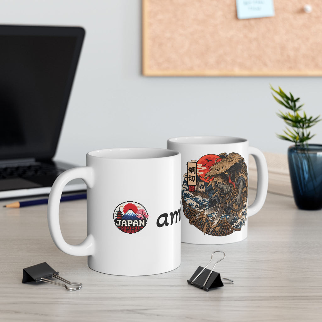 Kamikiri Traditional Japanese Yokai Halloween Illustration Mug | Ceramic Coffee Tea Mug