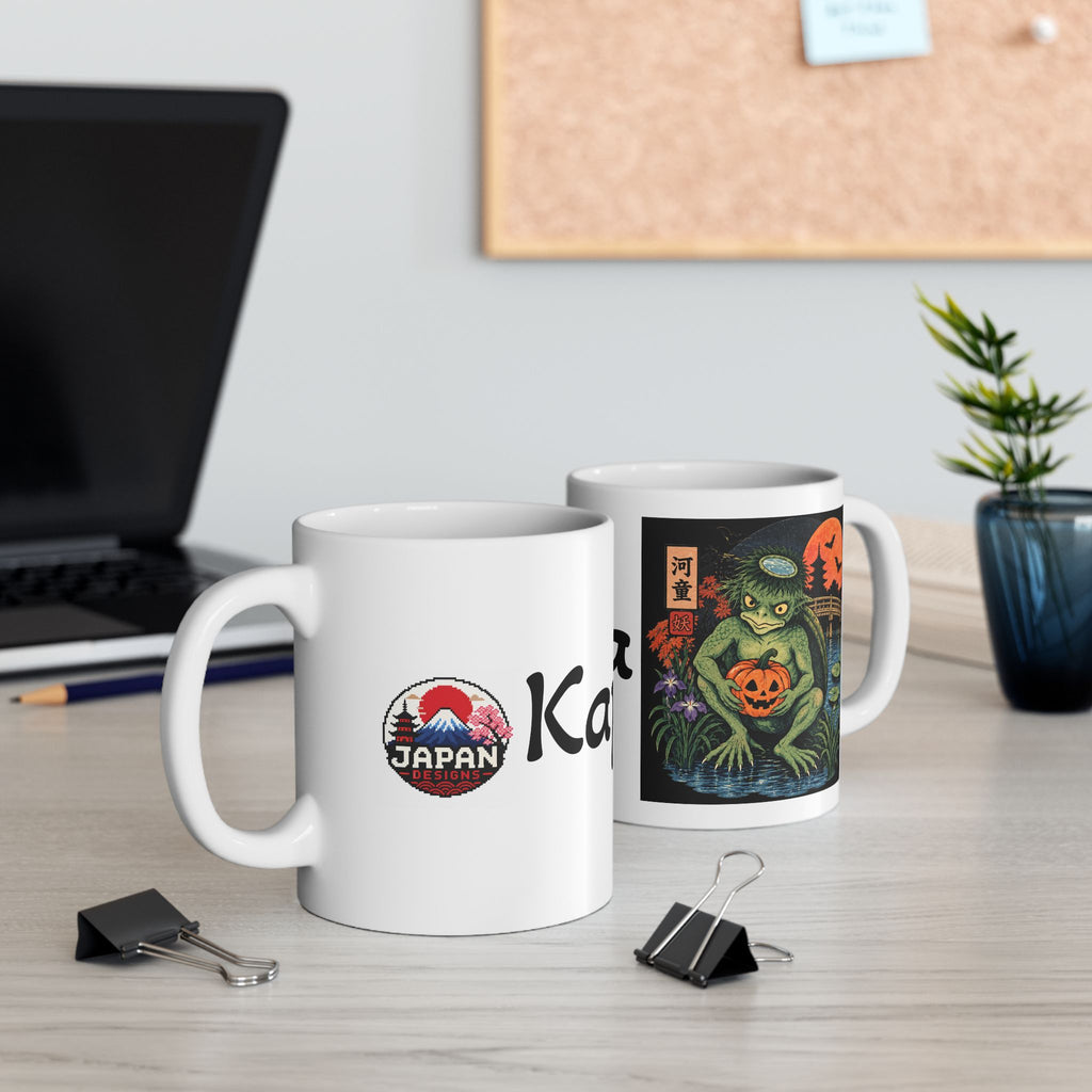 Kappa Japanese Yokai Halloween Retro Illustration Mug | Ceramic Coffee Cup, 11oz 15oz