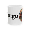 Tengu Mask Halloween inspired Illustration Mug | Japanese Folklore, Maple Leaves, Vintage Crest