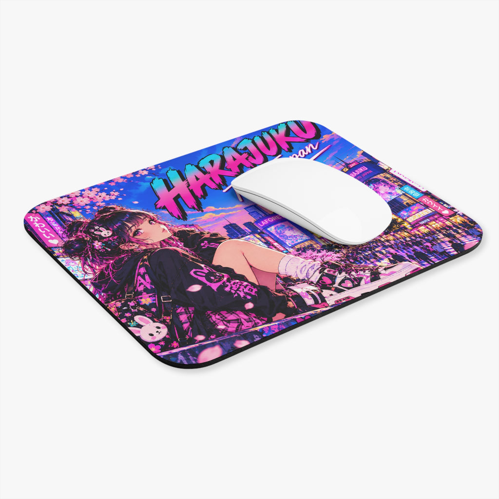 Harajuku Style 13 Neon City Anime Girl Mouse Pad — Retro Tokyo Anime Desk Mat