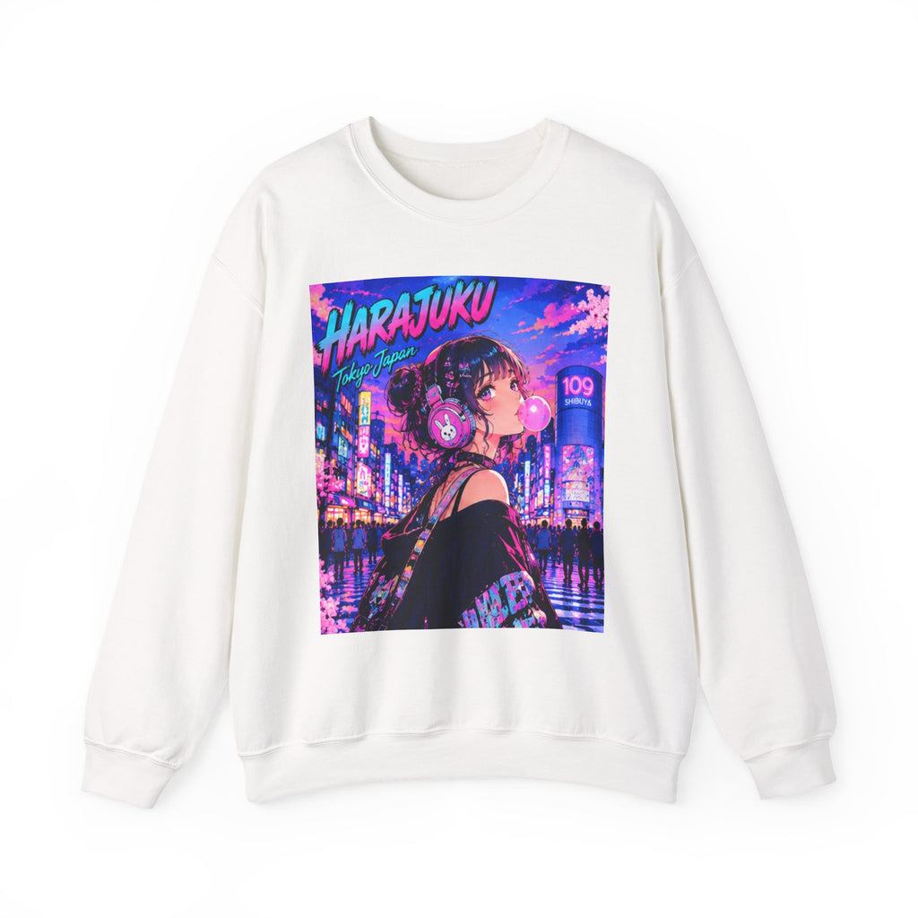 Harajuku Style 11 Neon City Anime Girl Crewneck Sweatshirt — Tokyo Street Anime Graphic