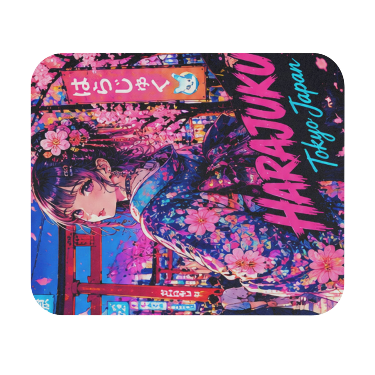 Harajuku Style 12 Neon City Anime Girl Mouse Pad — Retro Tokyo Anime Desk Mat