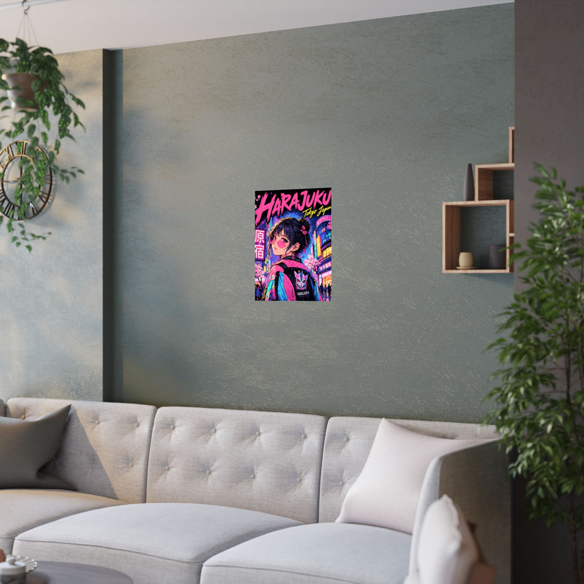 Harajuku Style 1 Neon City Anime Girl Satin Poster — Tokyo Japan Anime Wall Art
