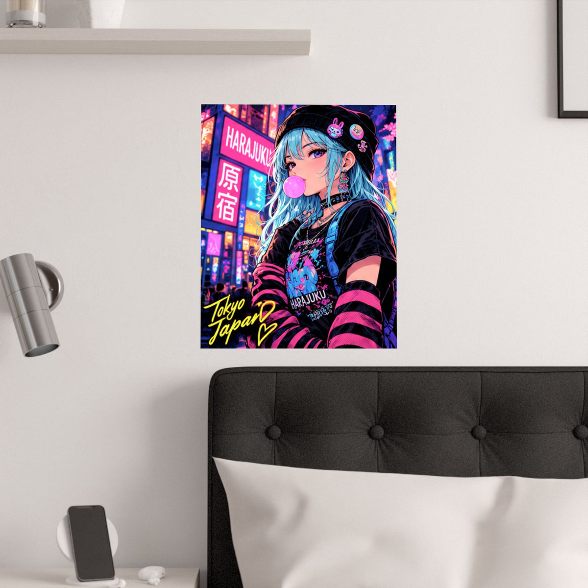 Harajuku Style 4 Neon City Anime Girl Satin Poster — Tokyo Japan Anime Wall Art