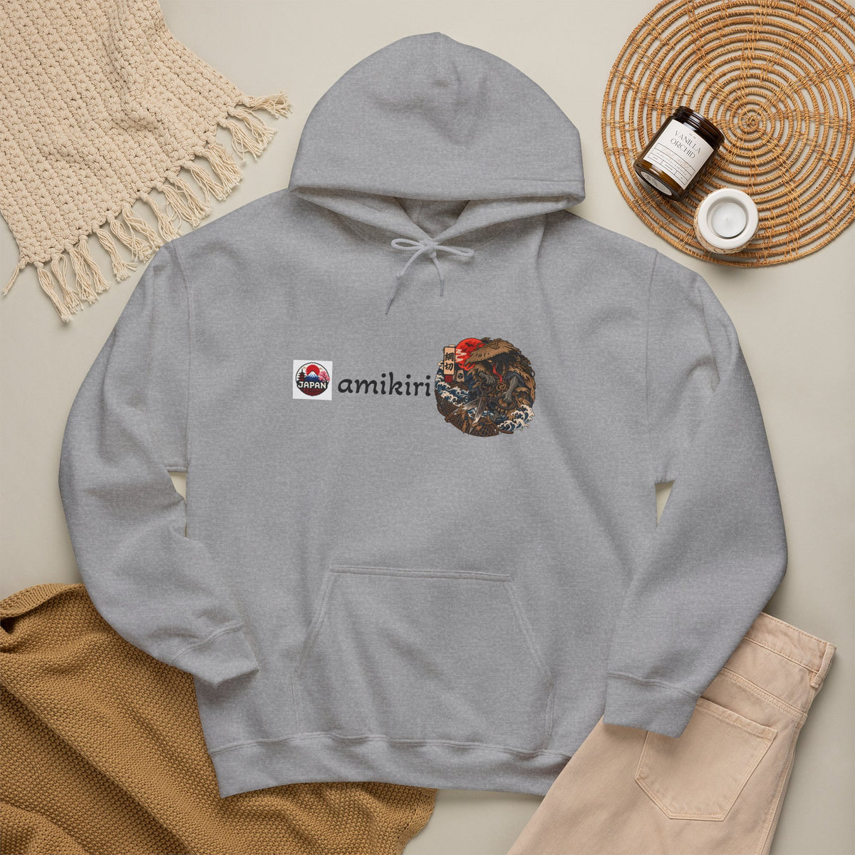 Amikiri Japanese Yokai Halloween Illustration Hoodie | Japanese Yokai monster Emblem